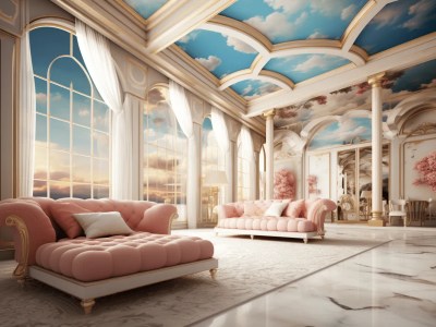 Pink Glamor Furniture Set On A Ceiling With Pink Clouds