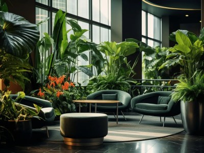 Plants Inside A Lobby Of A Hotel, Lobby Design