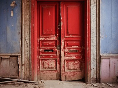 Red, Decaying Door That Is In A Abandoned Building