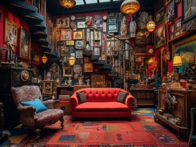 Red Room With Many Curio Items In It
