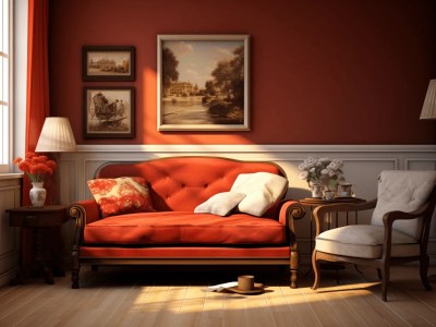 Red Sofa With White Cushions