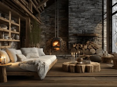 Room Is Full Of Wood And A Fireplace