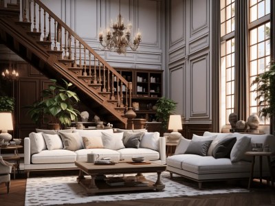 Room With A Staircase, Couches And Other Furniture
