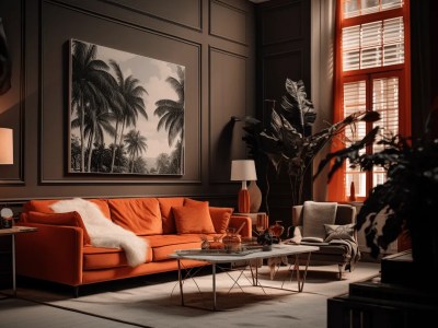Room With Orange Furniture And Brown Walls