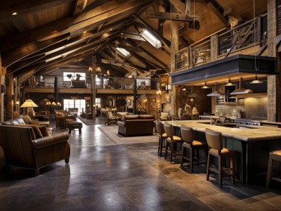 Rustic Kitchen With Bar Seating In A Loft