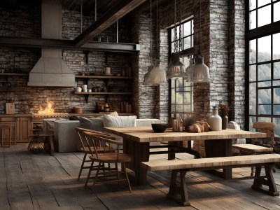 Rustic Modern Loft Kitchen 3D Render