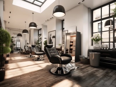 Salon Room Featuring Chairs, Lights, Counters, Windows And Lighting