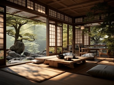 Scene Of A Japanese Room With Large Windows