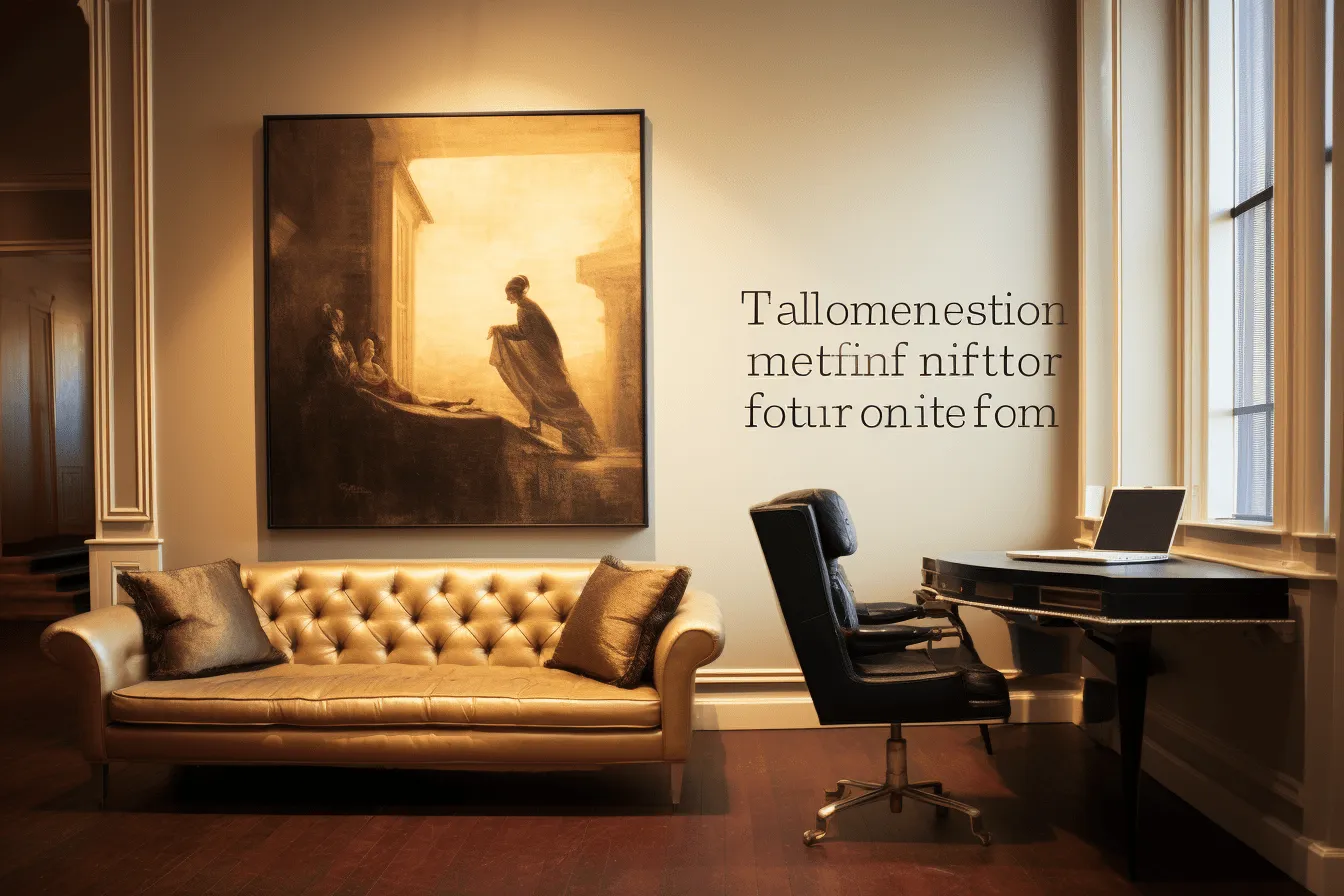 Leather chair next to window, holotone printing, academic classicism, text-based installations, large canvas format, felinecore, danish design, burne-jones