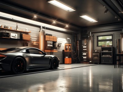 Sports Car Is Parked In A Garage