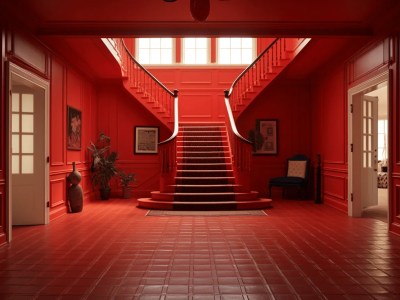 Stairs Leading Up A Stair Well In A Red Room