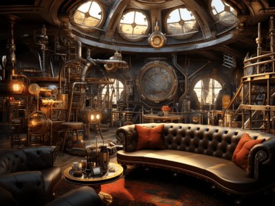 Steampunk Living Room On Wallpaper