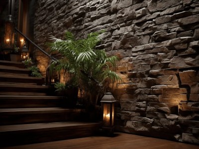 Stone Walls In A Room With Lamps And Lighting