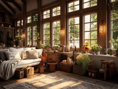 Sun Room That Is Decorated With Furniture