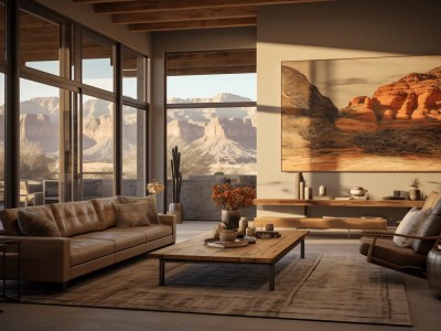 Three Dimensional Illustration Of The Desert Living Room Featuring The Mountains