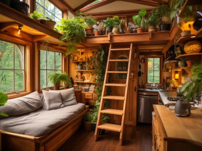 Tiny House Living Rooms Interior With A Ladder To The Loft