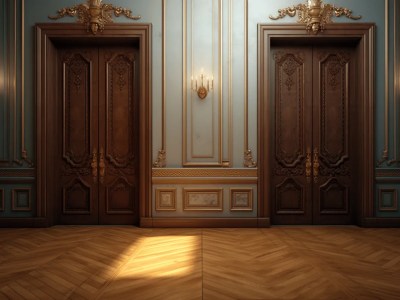 Two Antique Doors With Lights And A Wooden Floor
