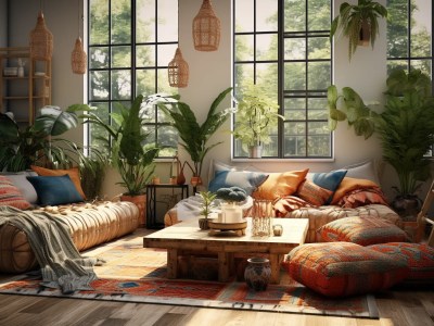 Typical Living Room With Plants And Colorful Pillows
