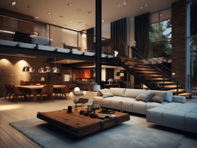 Urban Style Living Room With Stairs
