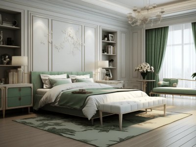 Very Beautiful Bedroom In Green And White