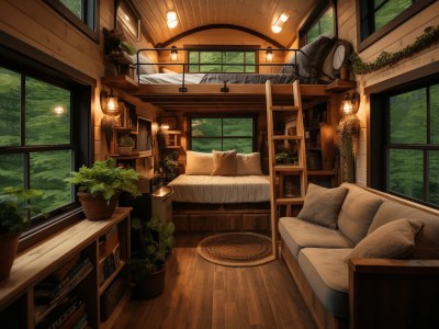 View And Interior To A Tiny Home