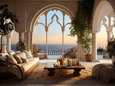Villa Living Room With An Arched Window