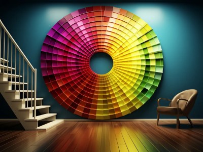 Wall With A Colorful Spiral Painting Is Over A Chair And Stairs