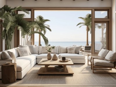 White And Brown Living Room With The Ocean View