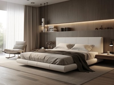 White And Wooden Bedroom Design With A White Leather Headboard