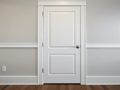 White Door That Is Painted With A Wood Flooring