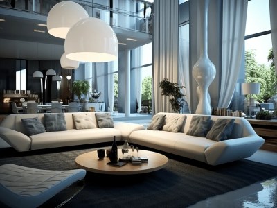 White Furniture And Glass Chandeliers In Very Modern Living Area