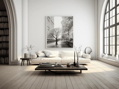 White Living Room With A Black And White Couch