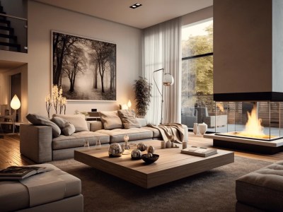 White Living Room With A Coffee Table And Fireplace