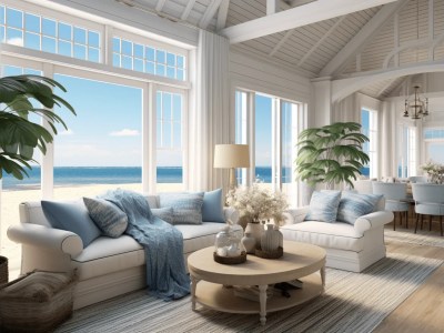 White Living Room With A View Of The Beach