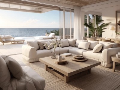 White Living Room With Ocean View  Luxury Villa Concept