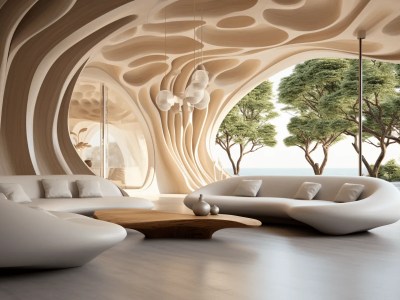 White Livingroom Has A Circular Shape Inside It