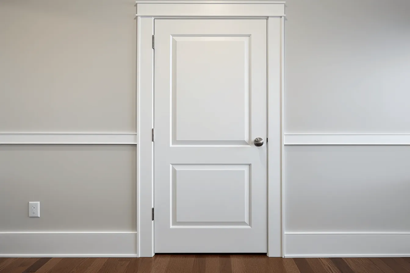 White door with a light colored trim, soft edges and blurred details, expansive