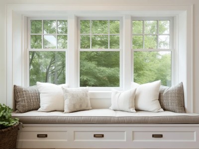 Window Seat In A Large White Room With Pillows