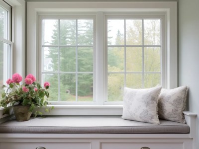Window Seat With White Pillows And Flowers