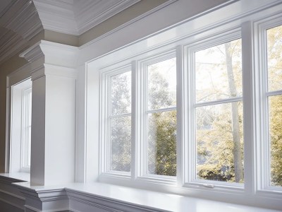 Windowsill With Crown Moulding In White With Trees In The Background